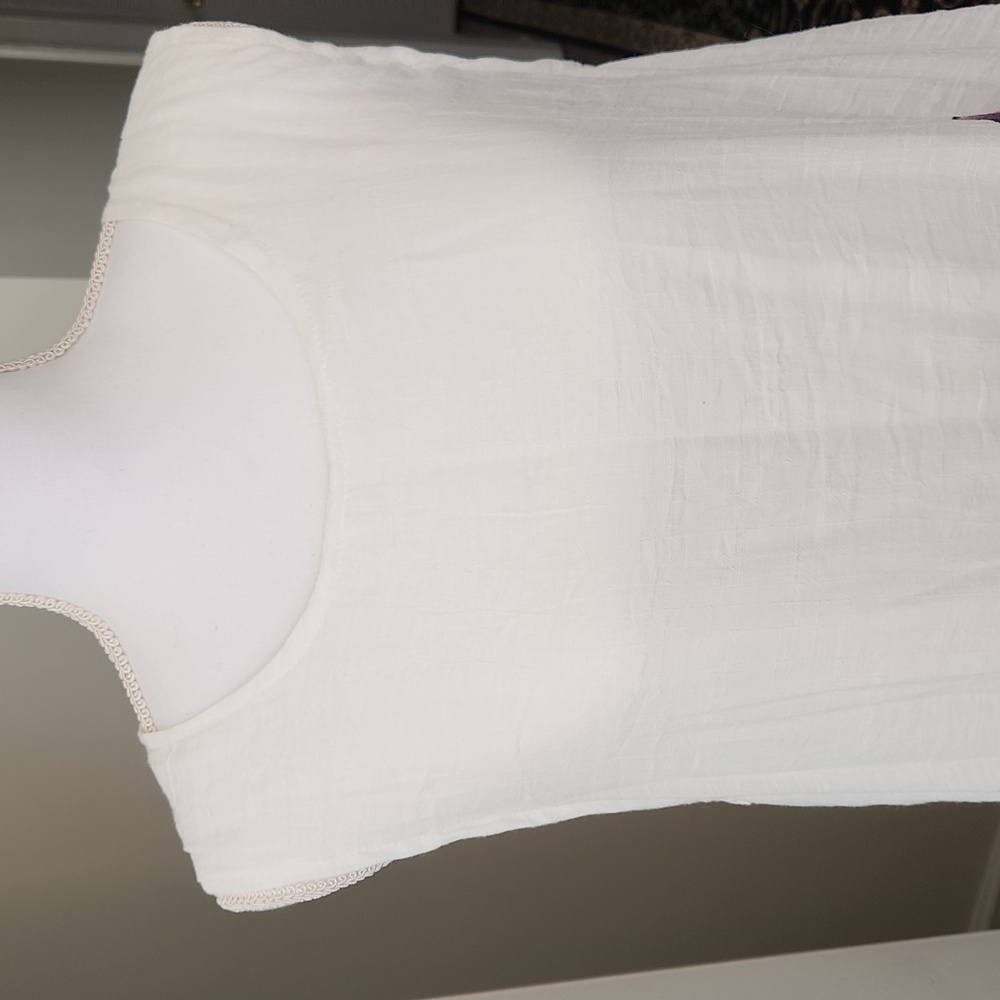 Gauze White Tunic Dress Flower Art Print Sleeveless Size XL - Picture 3 of 16